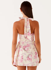 Minivestido Rosalie Halter - Floral Rosa Vintage