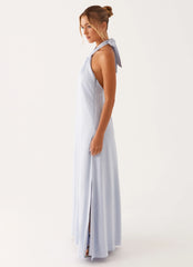 Vestido maxi de lino Golden Child - Azul