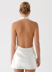 Minivestido Play It Out con cuello desbocado - Marfil