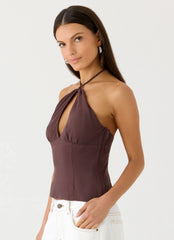 Top halter de lino Allira - Chocolate Drizzle