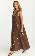 Vestido Longo Simone - Vestido de Poás de Linho com Decote Halter em Chocolate