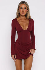 Minivestido de manga larga "Be Right Back" color vino