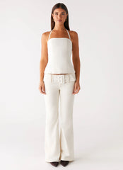 Calça Jeans Zadie de Cintura Baixa de Veludo Cotelê - Pearl