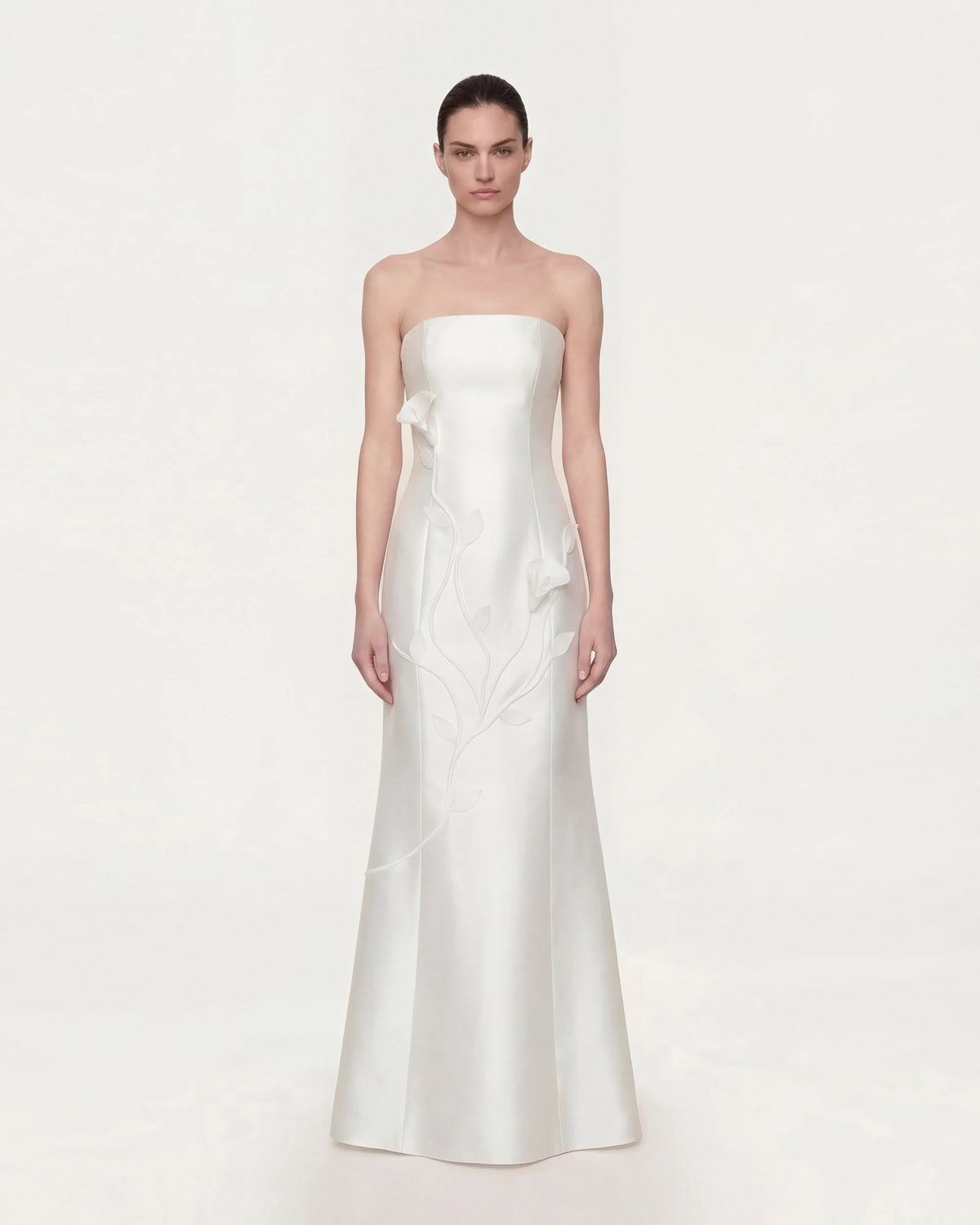 Strapless Floral Polyester Dress - White