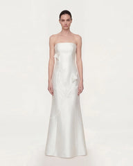 Strapless Floral Polyester Dress - White