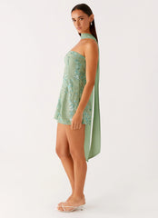Minivestido sin tirantes Kiesha con bufanda - Menta