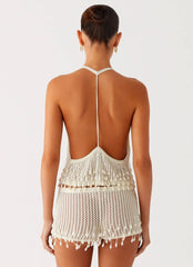 Top de croché con cuentas Pearl Shore - Marfil