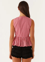 Top Cyrene con nudo - Cuadros vichy rojos