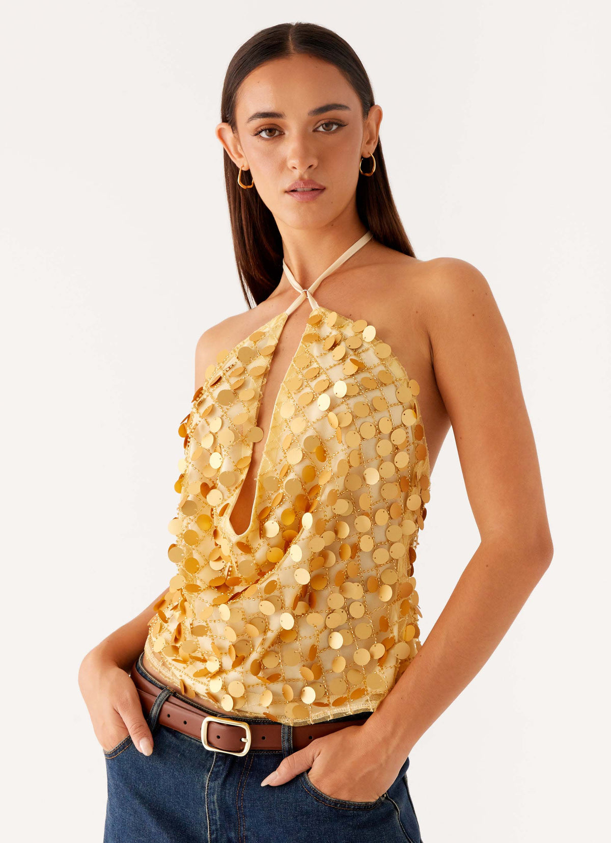 Top halter con lentejuelas Xander - Dorado