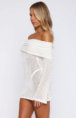 Vestido Mini Bouclé de Manga Larga Can't Leave Me Blanco
