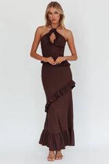Vestido largo con volantes fruncidos Clemence - Chocolate