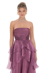 Vestido Longo Roxo Tomara que Caia com Detalhes Franzidos e Corpete