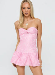 Minivestido jacquard rosa sin tirantes Aubriana