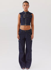 Top Greedy Denim con Hebilla - Índigo