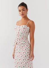 Top corsé de lino Ariana - Estampado floral de amapolas