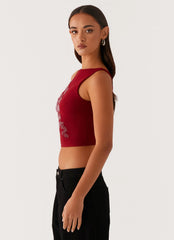Top de malla con cuentas Brae - Rojo oscuro