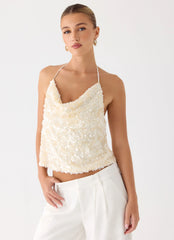 Top de lentejuelas Amelita - Marfil
