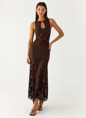 Vestido Longo Koka de Renda - Chocolate Gelado