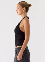Top halter enrollado - Negro