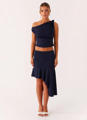 Blusa Viola de Ombro Torcido - Azul Marinho