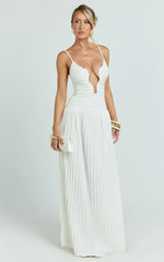 Vestido longo Hathaway - Vestido plissado com decote em U na cor marfim