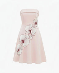 Orchid Embroidered Strapless A-Line Midi Dress - Blush Pink