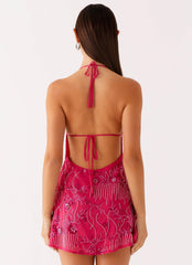 Minivestido con abalorios Leo - Fucsia
