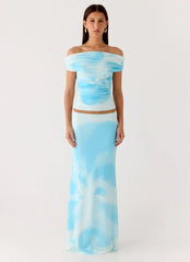 Falda Moka Maxi - Azul Floreciente