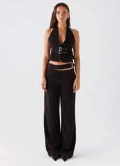 Top Rina con cuello halter y cinturón - Negro