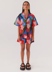 Camisa de lino extragrande Sweet Relief - Fantasía floral