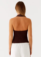 Top de lino tipo halter Sunflare - Chocolate