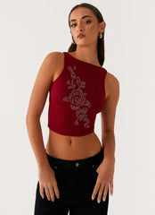 Top de malla con cuentas Brae - Rojo oscuro