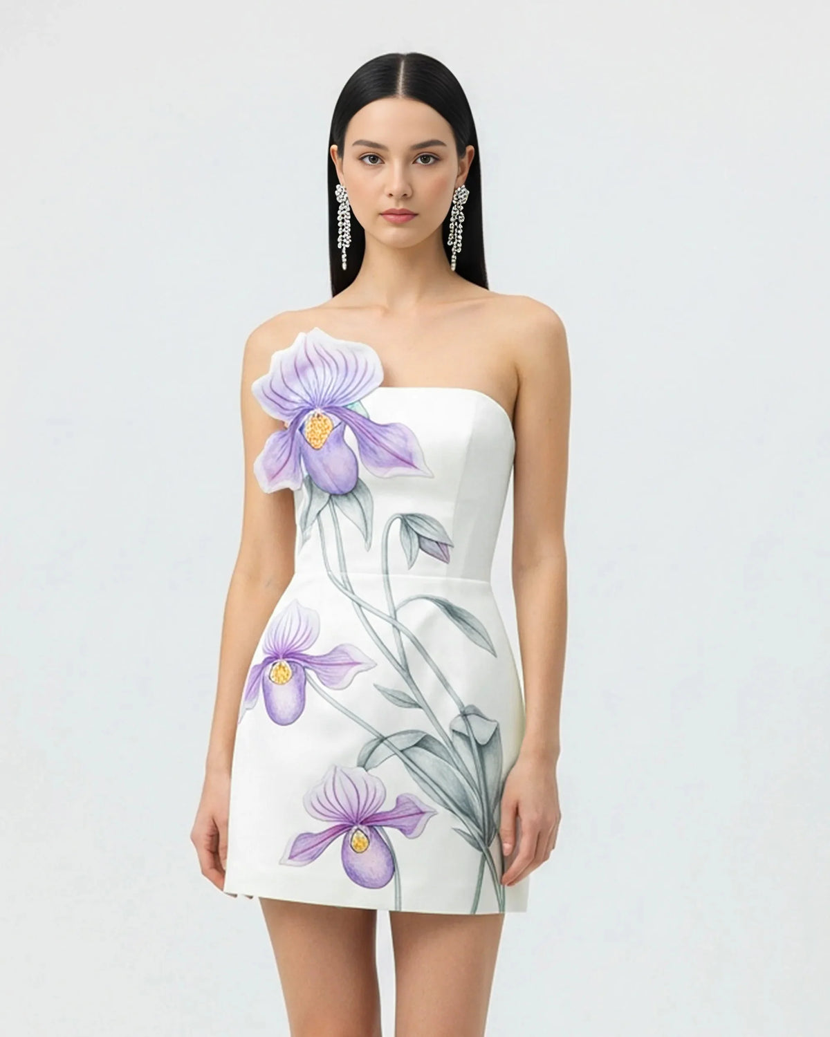 Slipper Orchid Appliqu�� Mini Dress - White