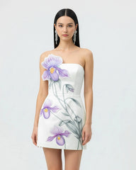 Slipper Orchid Appliqu�� Mini Dress - White
