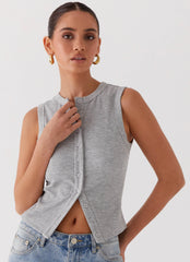 Top sin mangas con botones Blair - Gris jaspeado