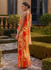 Maxivestido de satén y gasa Melrose - Estampado floral atardecer