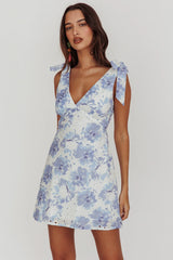 Minivestido Mykonos Morning Shoulder Azul