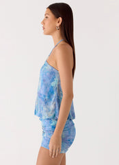 Minivestido halter Jisoo - Paisley aguamarina