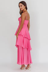Vestido Longo em Camadas com Babados Madrid Summer Rosa