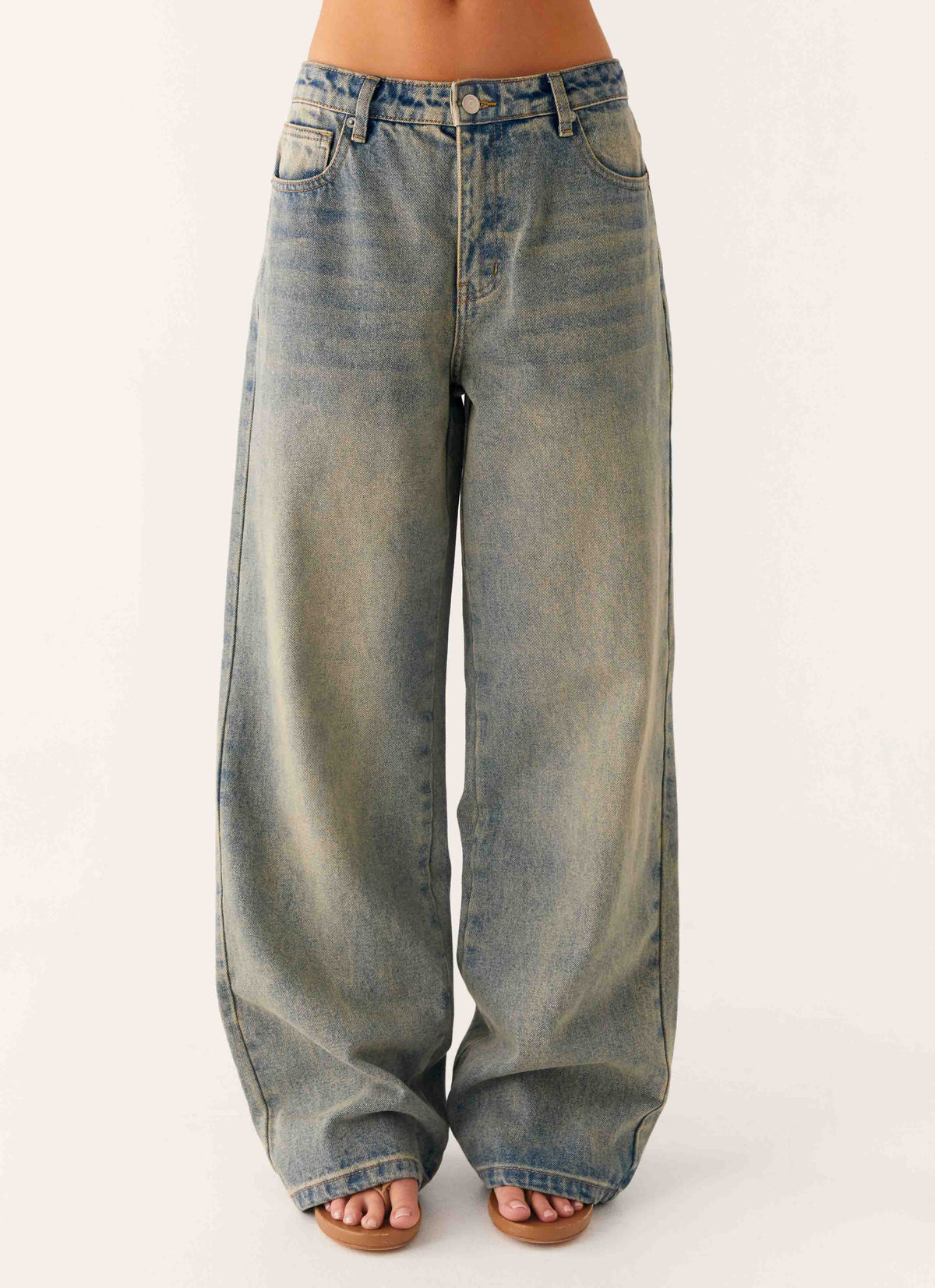 Keanna Jeans de mezclilla de tiro bajo - Lavado sucio