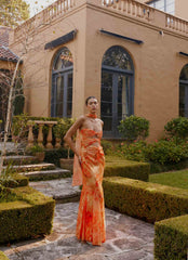 Maxivestido de satén y gasa Melrose - Estampado floral atardecer