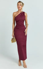 Vestido midi Karlie - Vestido ajustado de un hombro en color vino