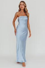 Vestido longo azul Kona com costas abertas sem alças