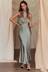 Vestido Longo Frente Única Italia Azure Cáqui