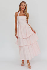 Vestido longo Shaya com babados em camadas rosa
