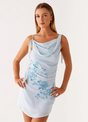 Minivestido Lily Bordado com Miçangas - Azul Pastel