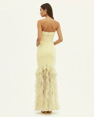 Orchid Embroidered Ruffled Strapless Maxi Dress - Pale Yellow