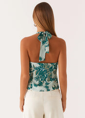 Top tipo halter "Hagamos de cuenta" - Estampado floral Cloud Nine