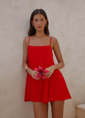 Minivestido com Godês na Barra - Vermelho