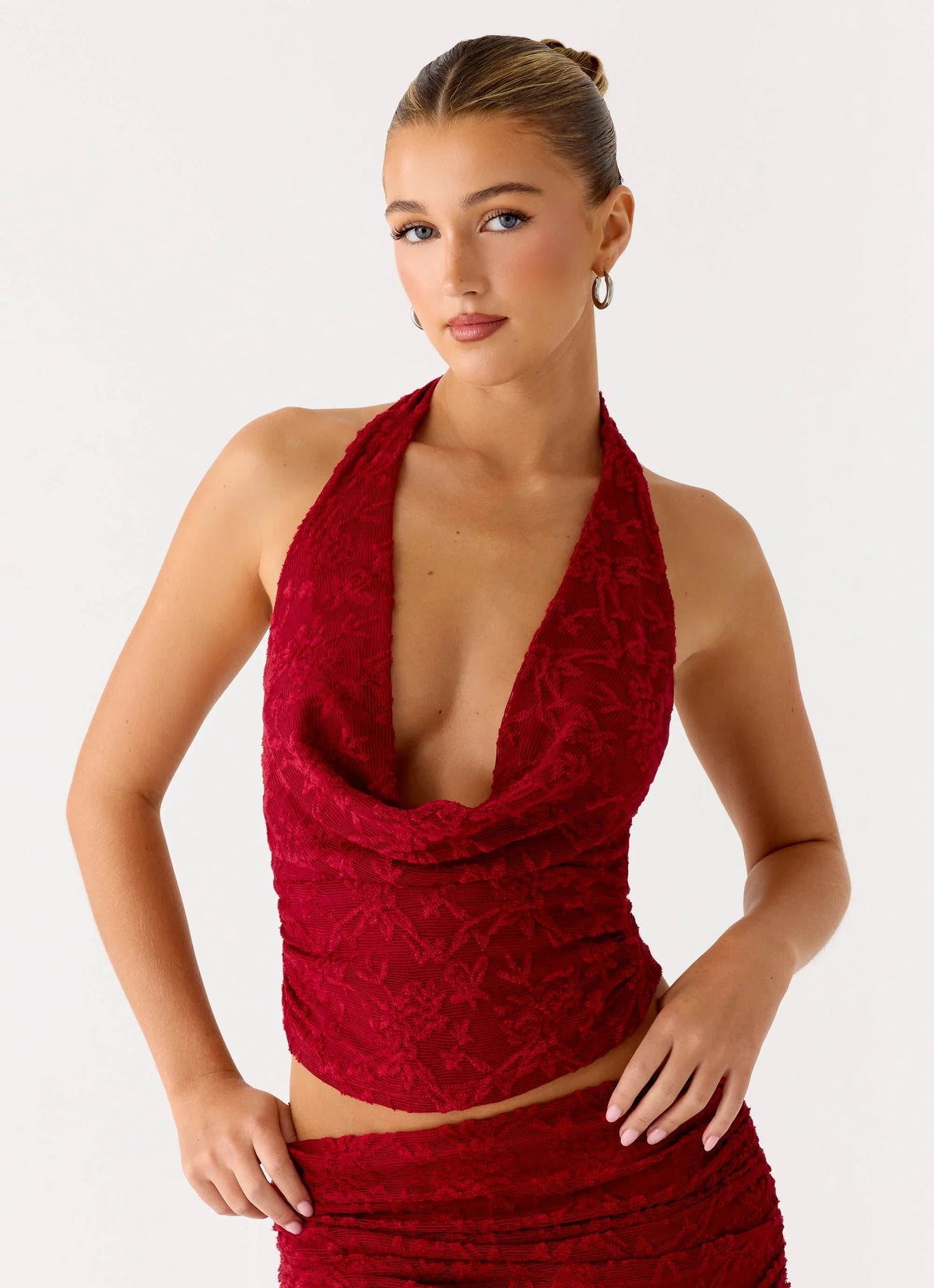 Top Halter Jacquard Farruko - Cereja Escura